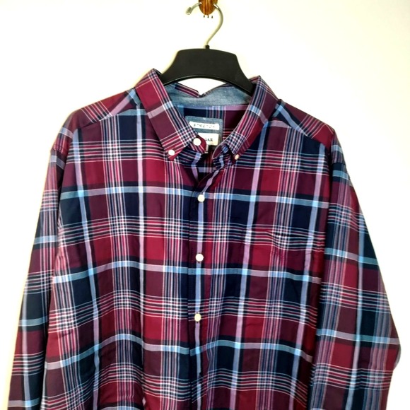 NWT Haggar Long Sleeve Button Stretch Men XXL Western Shirt Plaid Blue Dress Y2K - Picture 3 of 12